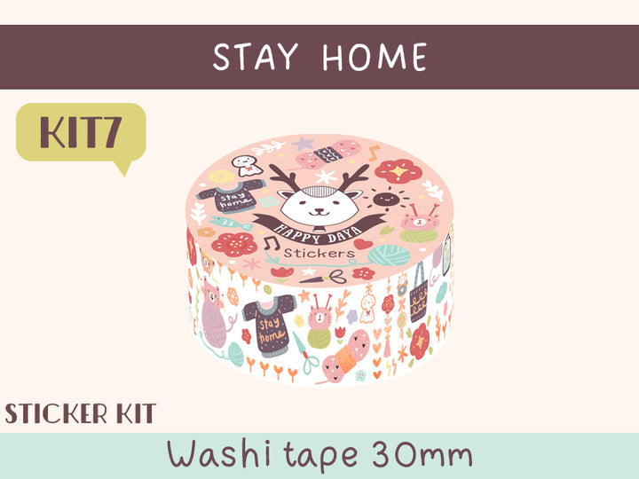 KIT07 Stay Home - Sticker kit, White washi tape