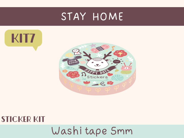 KIT07 Stay Home - Sticker kit, Pink washi tape