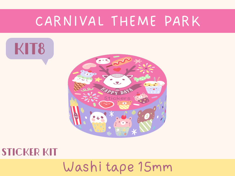 KIT08 Carnival Theme park - Sticker kit, Blue washi tape