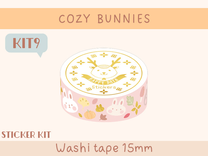 KIT09 Cozy Bunnies - Sticker kit, Pink washi tape