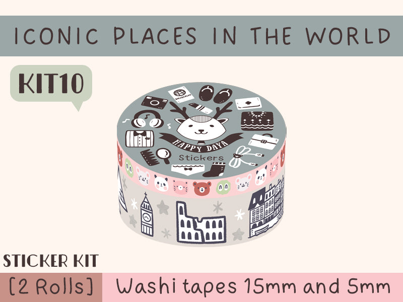 KIT10 Iconic Places in the world - Sticker kit, 2 Rolls – HappyDAYA