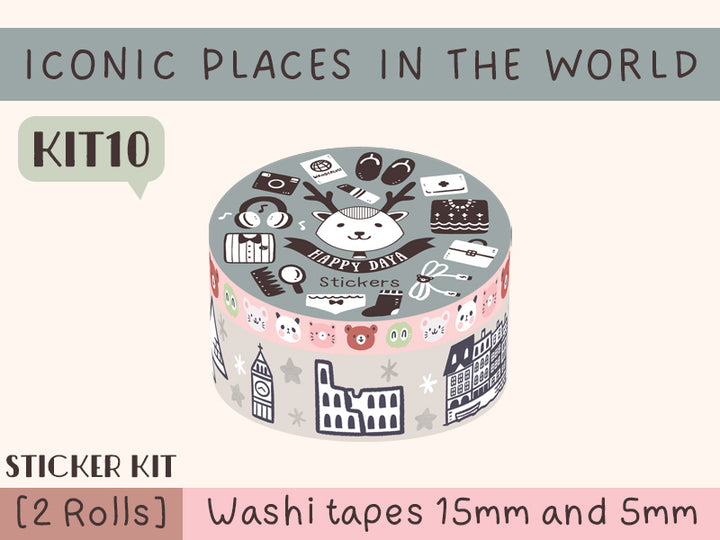 KIT10 Iconic Places in the world - Sticker kit, 2 Rolls
