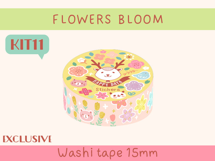 KIT11 Flowers Bloom -Exclusive, Beige washi tape