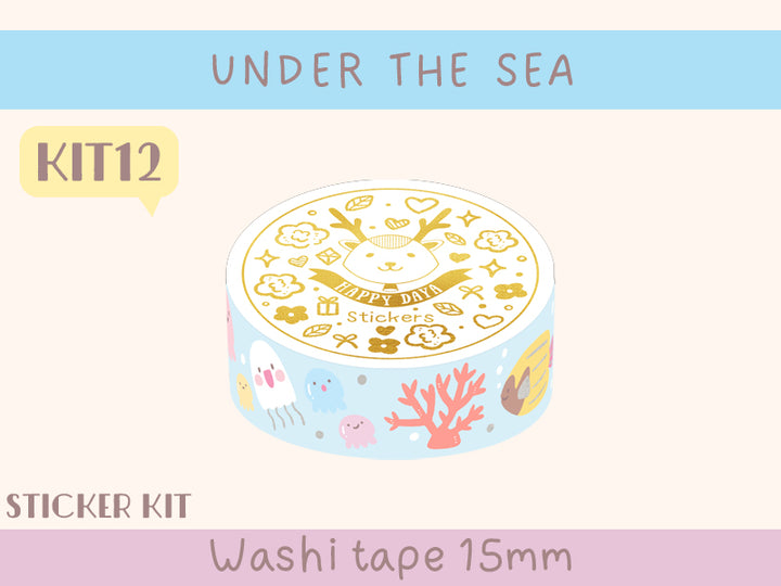 KIT12 Under The Sea - Sticker kit, Blue washi tape