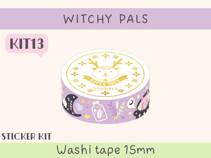 KIT13 Witchy Pals - Sticker kit, Purple washi tape