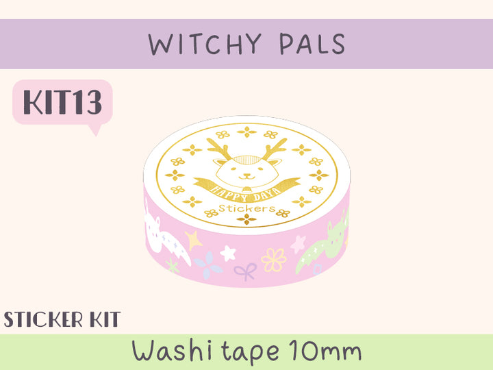 KIT13 Witchy Pals - Sticker kit, Pink washi tape