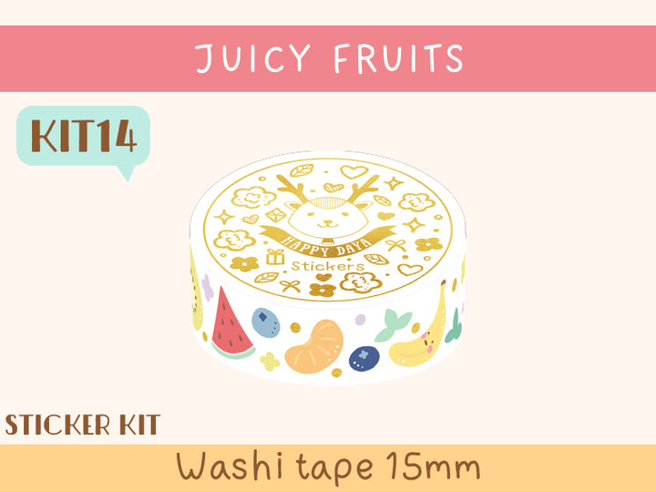 KIT14 Juicy Fruits - Sticker kit, White washi tape