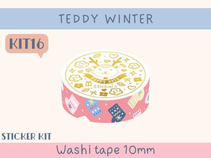 KIT16 Teddy Winter - Sticker kit, Red washi tape