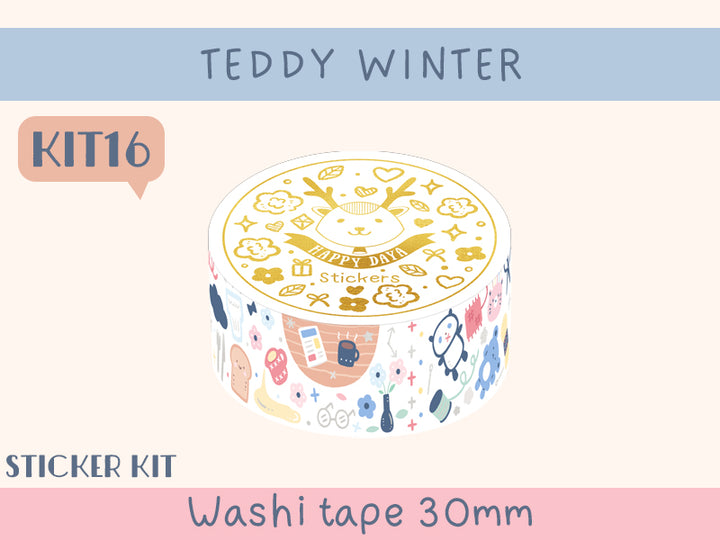 KIT16 Teddy Winter - Sticker kit, White washi tape