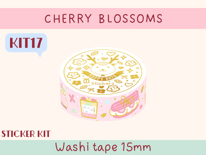 KIT17 Cherry Blossoms - Sticker kit, Pink washi tape