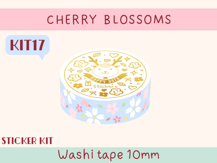 KIT17 Cherry Blossoms - Sticker kit, Blue washi tape