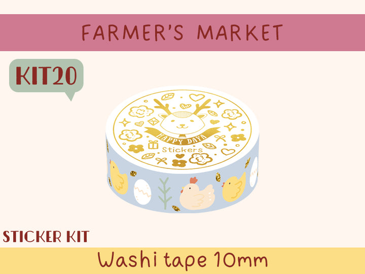 KIT20 Farmer's market - Sticker kit, Blue washi tape
