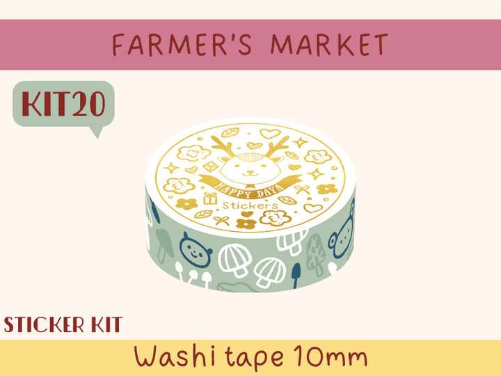 KIT20 Farmer's market - Sticker kit, Green washi tape