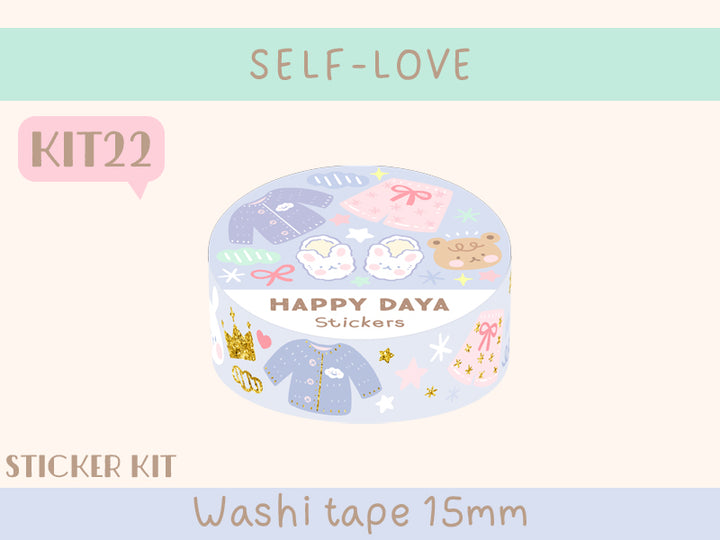 KIT22 Self Love - Sticker kit, Blue washi tape