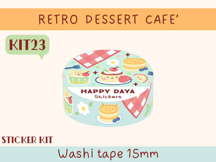 KIT23 Retro dessert cafe’ -Sticker kit, Blue washi tape