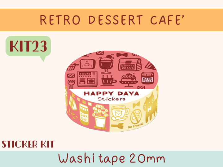 KIT23 Retro dessert cafe’ -Sticker kit, 2 Colours washi tape