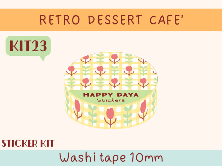KIT23 Retro dessert cafe’ -Sticker kit, Yellow washi tape