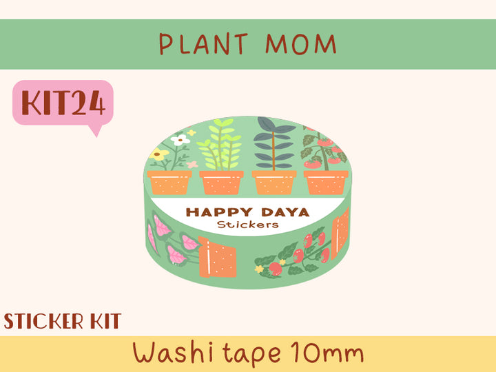 KIT24 Plant Mom - Sticker kit, Green washi tape