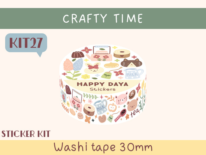 KIT27 Crafty Time - Sticker kit, White washi tape