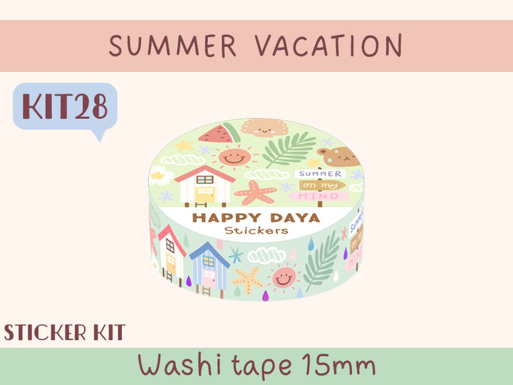 KIT28 Summer Vacation - Sticker kit, Mint washi tape