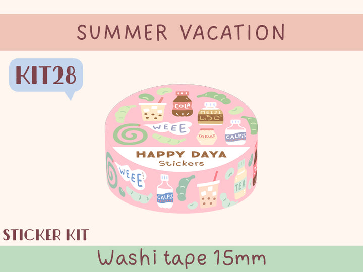 KIT28 Summer Vacation - Sticker kit, Pink washi tape