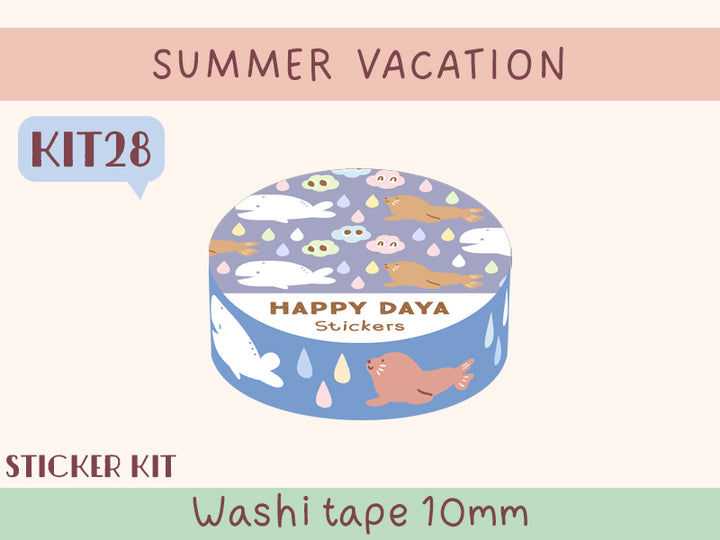 KIT28 Summer Vacation - Sticker kit, Blue washi tape
