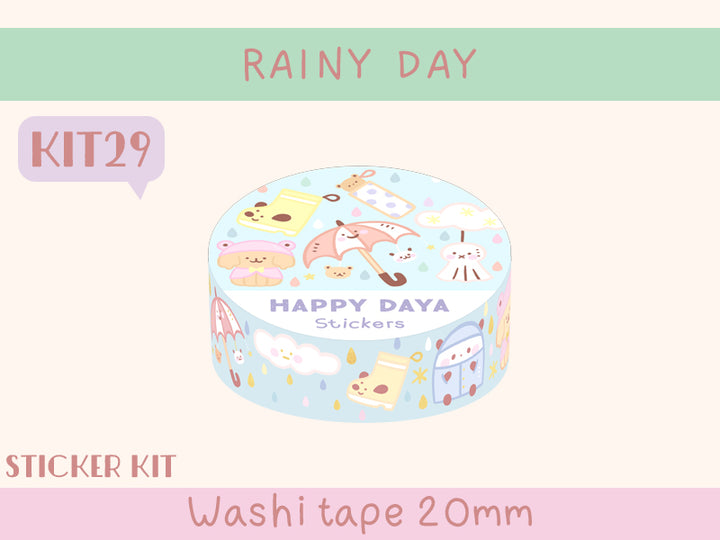 KIT29 Rainy Day - Sticker kit, Blue washi tape