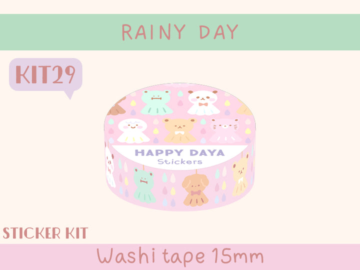KIT29 Rainy Day - Sticker kit, Pink washi tape
