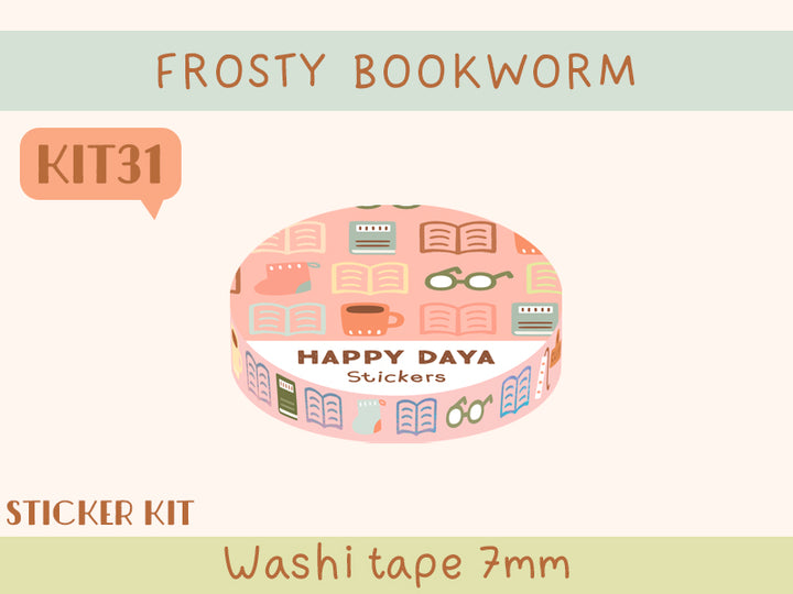 KIT31 Frosty Bookworm - Sticker kit, Pink washi tape