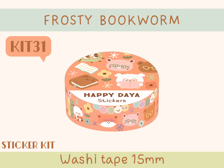 KIT31 Frosty Bookworm - Sticker kit, Red washi tape